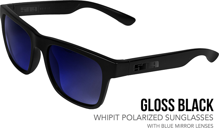 509 Lunettes de soleil polarisées Whipit noir brillant avec verres teintés bleu miroir